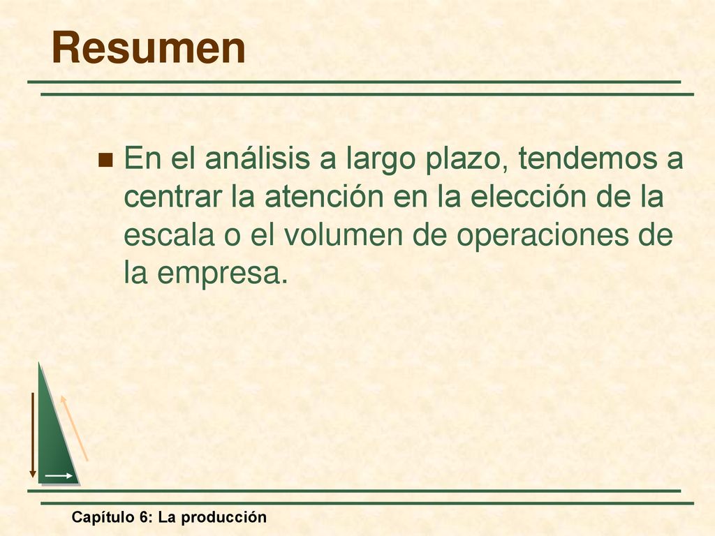 Resumen En el análisis a largo plazo, tendemos a centrar la atención en la elección de la escala o el volumen de operaciones de la empresa.
