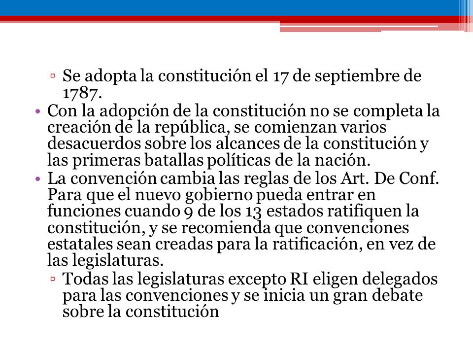 Se adopta la constitución el 17 de septiembre de 1787.