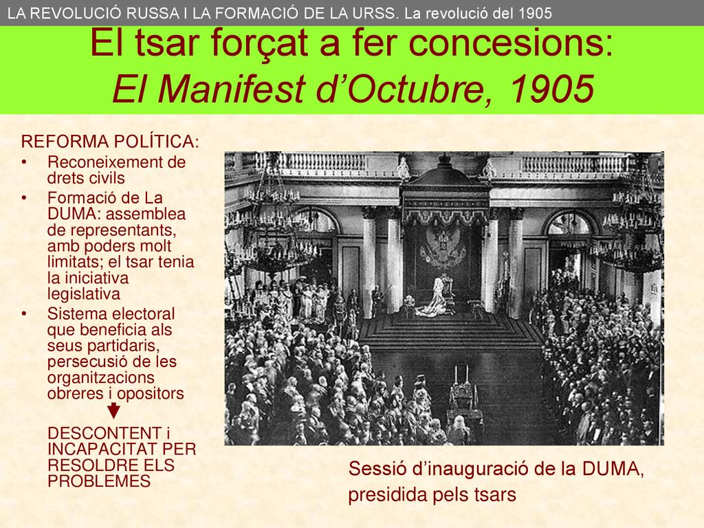El tsar forçat a fer concesions: El Manifest d’Octubre, 1905