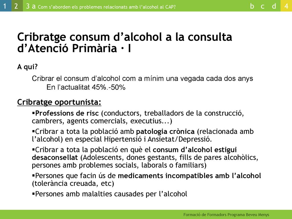 Cribratge consum d’alcohol a la consulta d’Atenció Primària · I