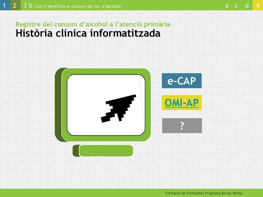 Registre del consum d’alcohol a l’atenció primària Història clínica informatitzada