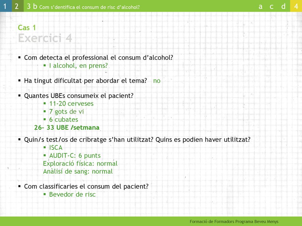 Cas 1 Exercici 4 Com detecta el professional el consum d’alcohol