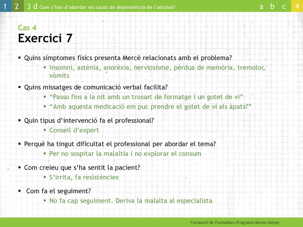 Cas 4 Exercici 7 Quins símptomes físics presenta Mercè relacionats amb el problema