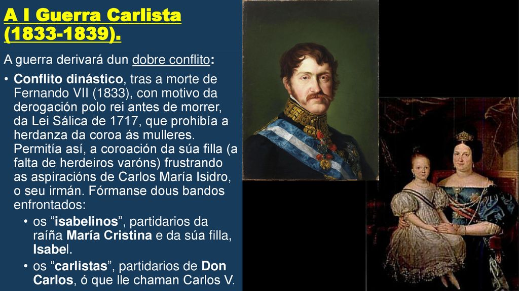 A I Guerra Carlista ( ). A guerra derivará dun dobre conflito: