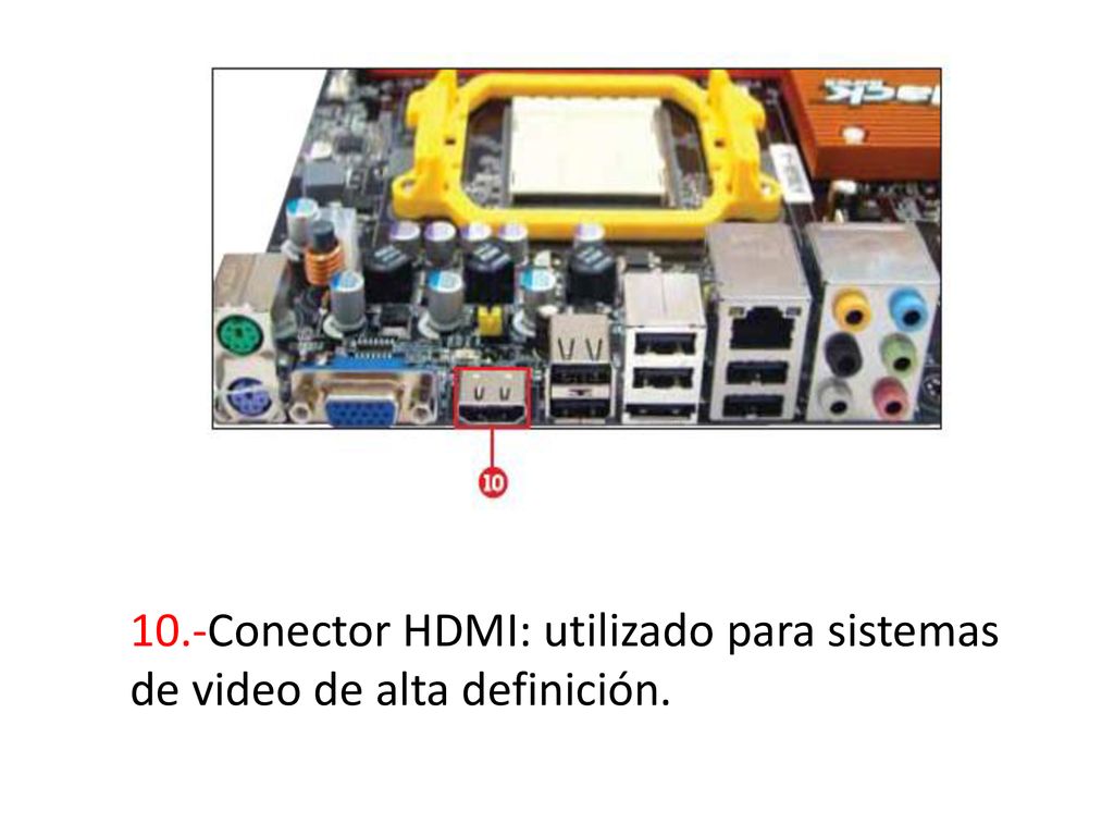 10.-Conector HDMI: utilizado para sistemas de video de alta definición.