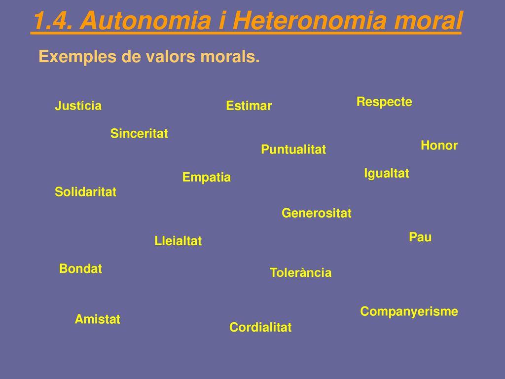1.4. Autonomia i Heteronomia moral Exemples de valors morals.