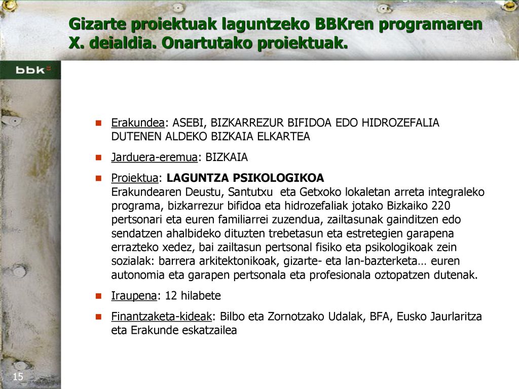 Erakundea: ASEBI, BIZKARREZUR BIFIDOA EDO HIDROZEFALIA DUTENEN ALDEKO BIZKAIA ELKARTEA
