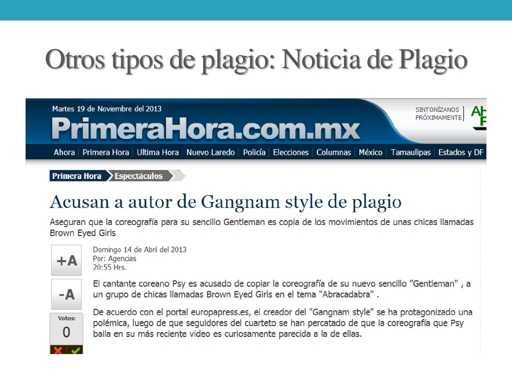 Otros tipos de plagio: Noticia de Plagio