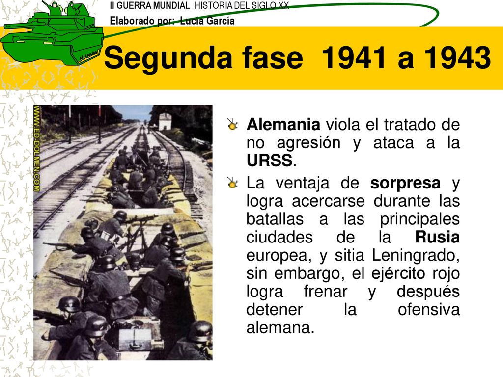 Segunda fase 1941 a 1943 Alemania viola el tratado de no agresión y ataca a la URSS.