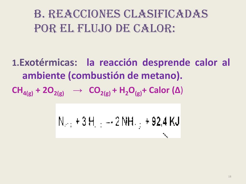 B. Reacciones clasificadas por el flujo de calor: