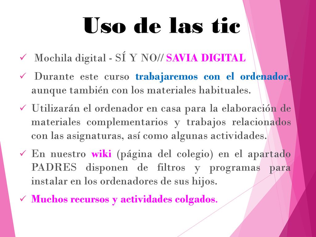 Uso de las tic Mochila digital - SÍ Y NO// SAVIA DIGITAL
