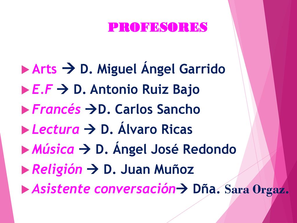 PROFESORES Arts  D. Miguel Ángel Garrido. E.F  D. Antonio Ruiz Bajo. Francés D. Carlos Sancho.