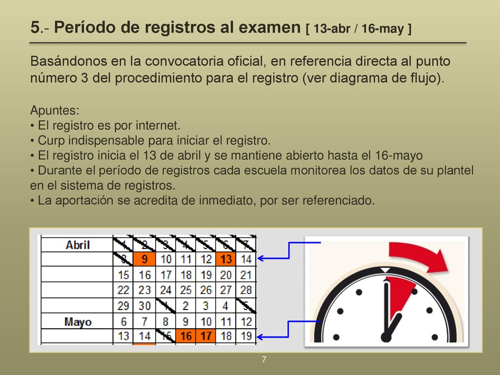 5.- Período de registros al examen [ 13-abr / 16-may ]