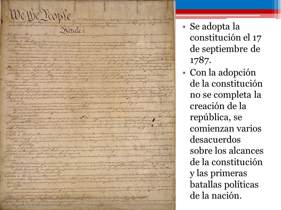 Se adopta la constitución el 17 de septiembre de 1787.