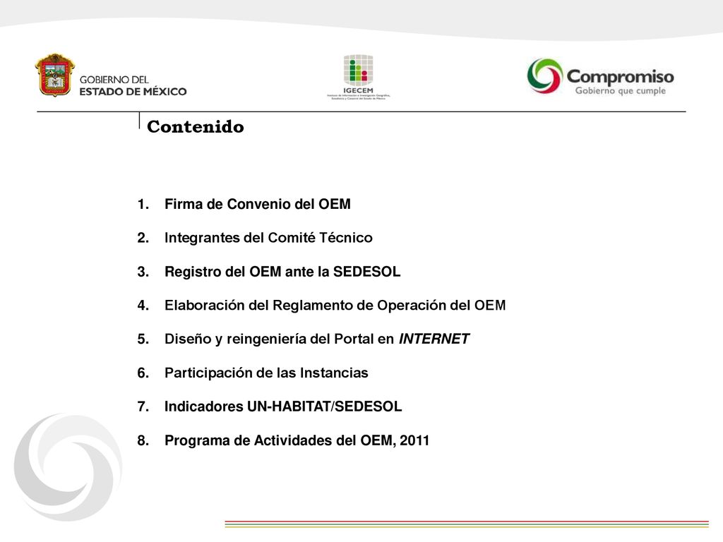 Contenido Firma de Convenio del OEM Integrantes del Comité Técnico