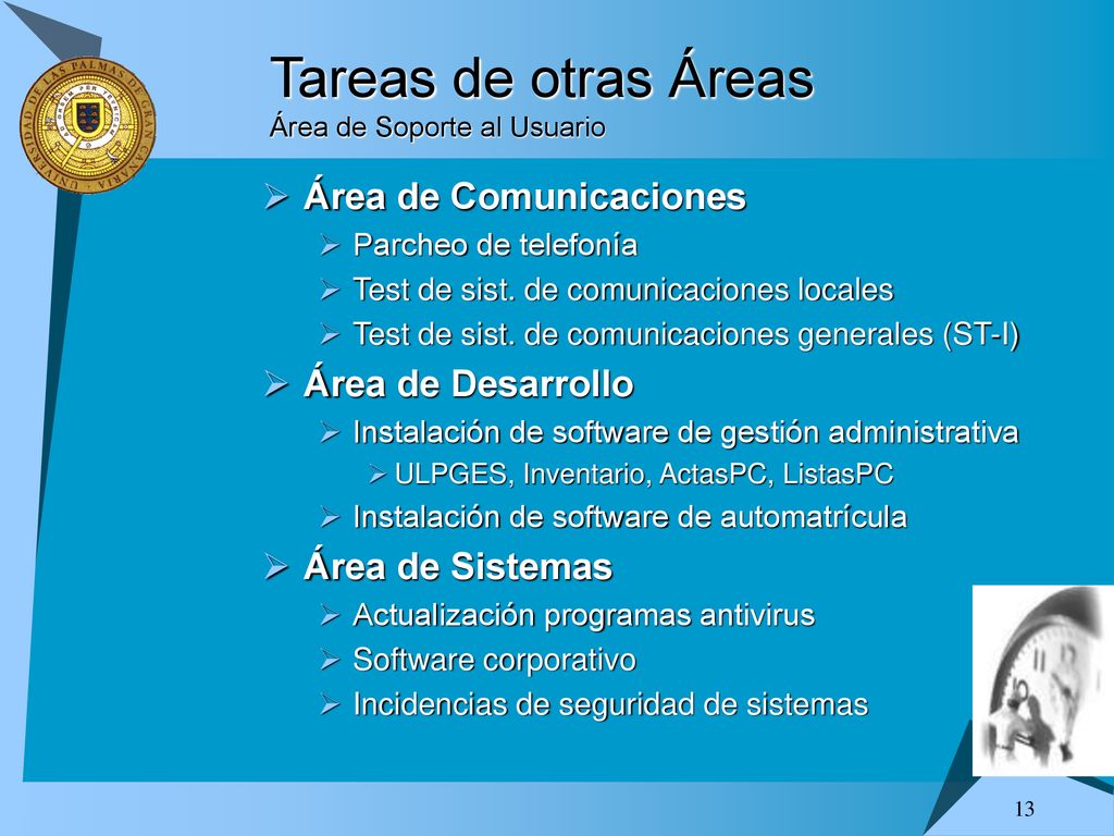 Tareas de otras Áreas Área de Soporte al Usuario