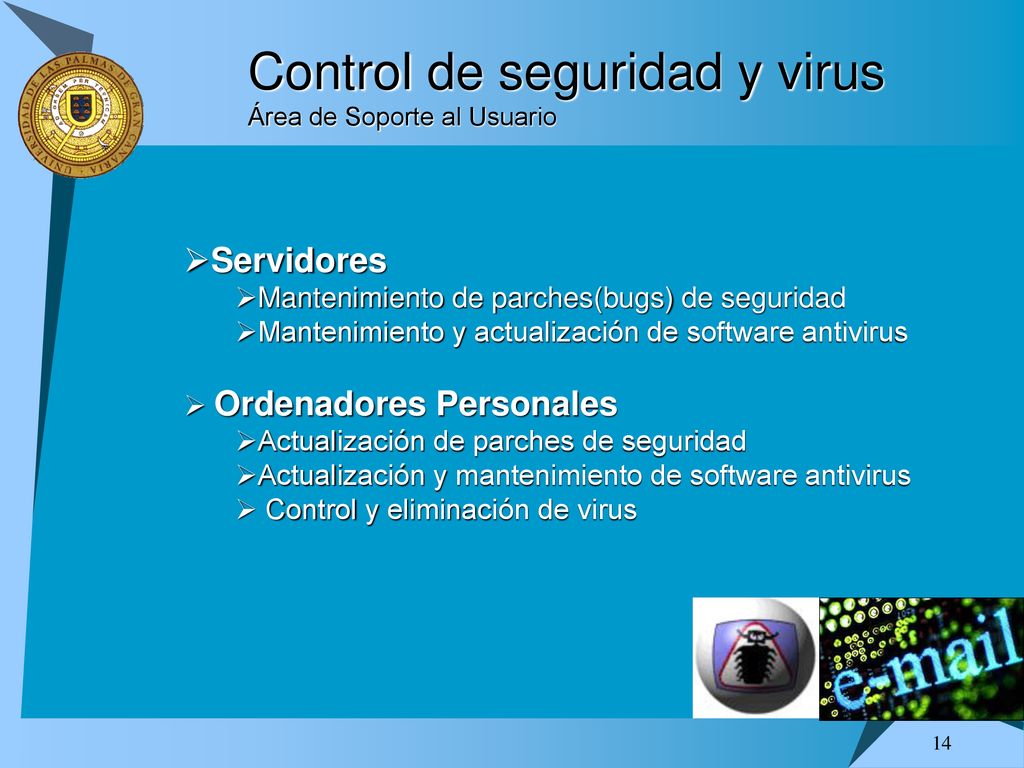 Control de seguridad y virus Área de Soporte al Usuario