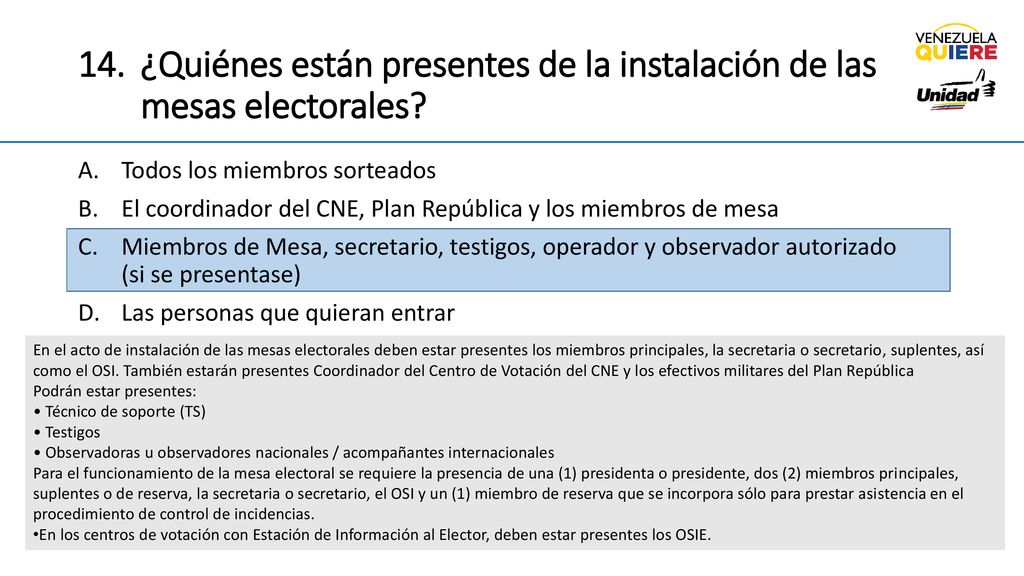 ¿Quiénes están presentes de la instalación de las mesas electorales