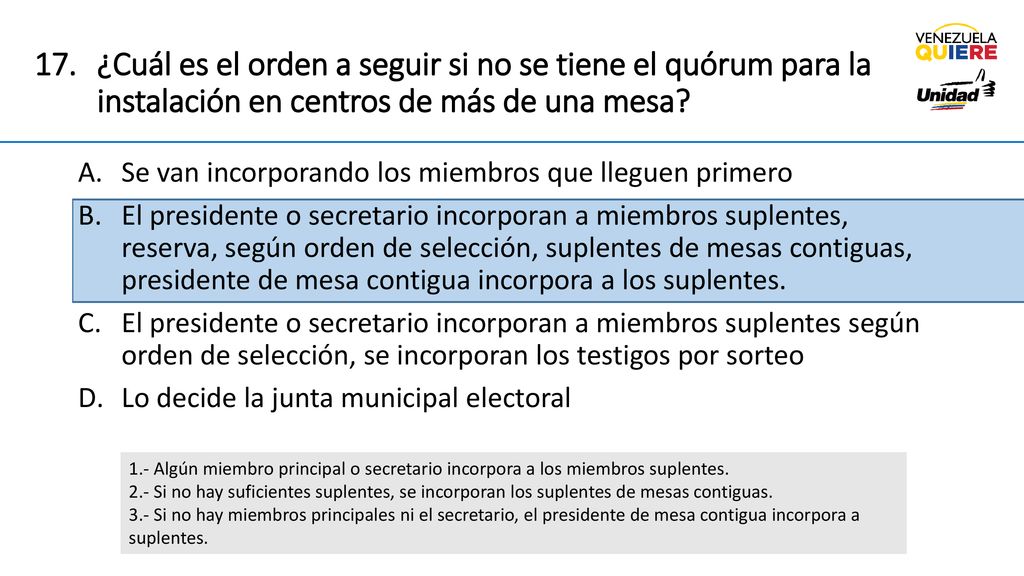 ¿Cuál es el orden a seguir si no se tiene el quórum para la instalación en centros de más de una mesa