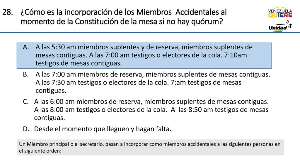 ¿Cómo es la incorporación de los Miembros Accidentales al momento de la Constitución de la mesa si no hay quórum