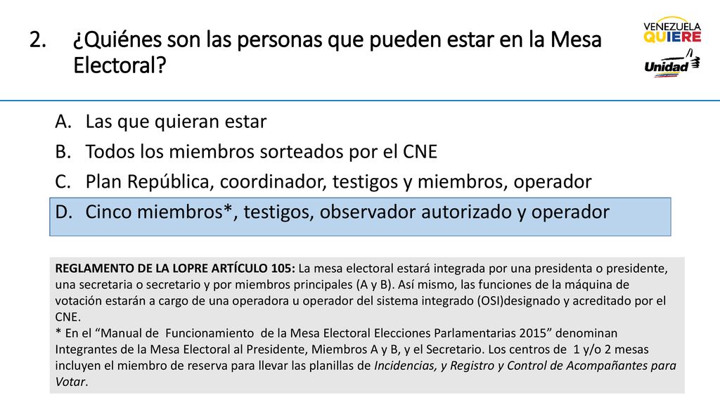 ¿Quiénes son las personas que pueden estar en la Mesa Electoral