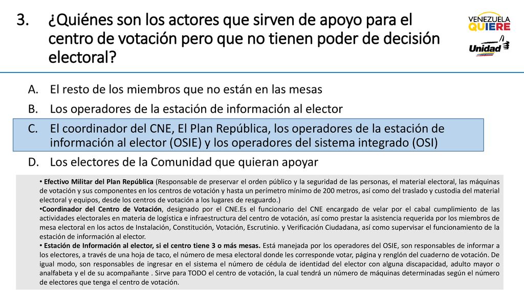 ¿Quiénes son los actores que sirven de apoyo para el centro de votación pero que no tienen poder de decisión electoral
