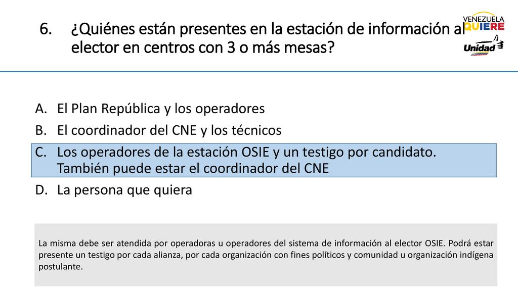 ¿Quiénes están presentes en la estación de información al elector en centros con 3 o más mesas