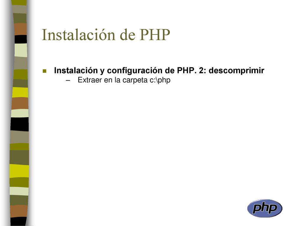 Instalación de PHP Instalación y configuración de PHP. 2: descomprimir