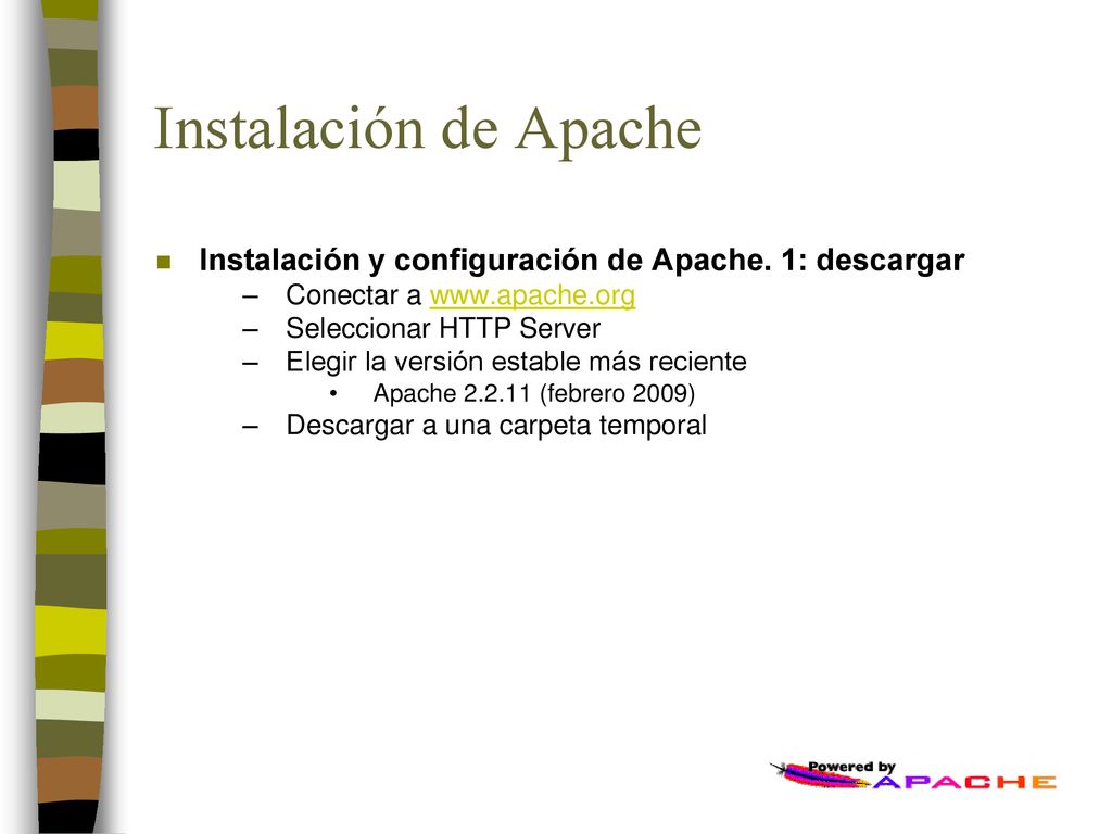 Instalación de Apache Instalación y configuración de Apache. 1: descargar. Conectar a