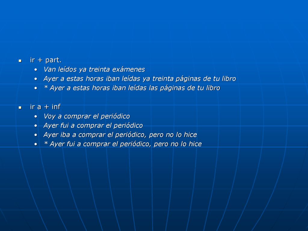 ir + part. ir a + inf Van leídos ya treinta exámenes
