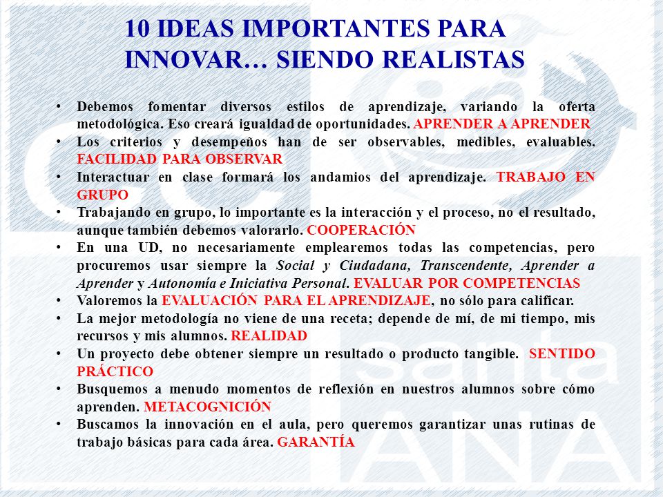 10 IDEAS IMPORTANTES PARA INNOVAR… SIENDO REALISTAS