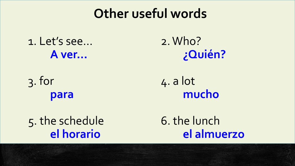 Other useful words 1. Let’s see… 2. Who A ver… ¿Quién