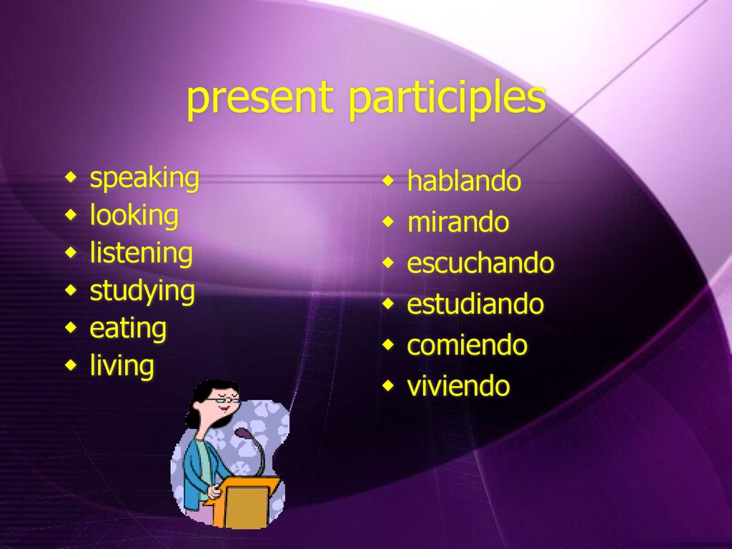 present participles speaking looking listening studying eating living
