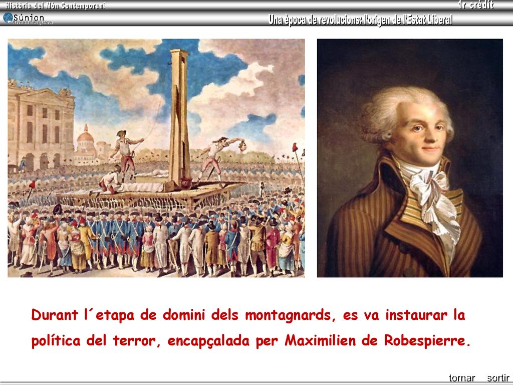 Durant l´etapa de domini dels montagnards, es va instaurar la política del terror, encapçalada per Maximilien de Robespierre.