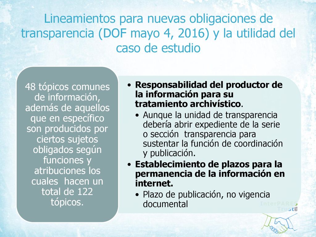 Lineamientos para nuevas obligaciones de transparencia (DOF mayo 4, 2016) y la utilidad del caso de estudio