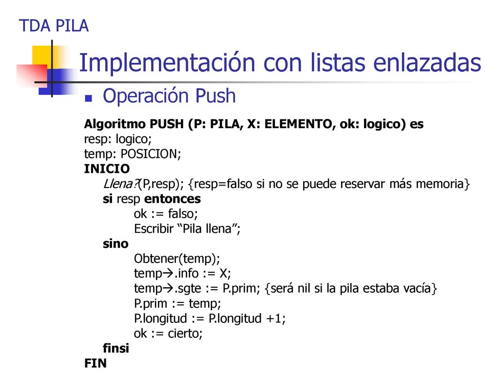 Implementación con listas enlazadas