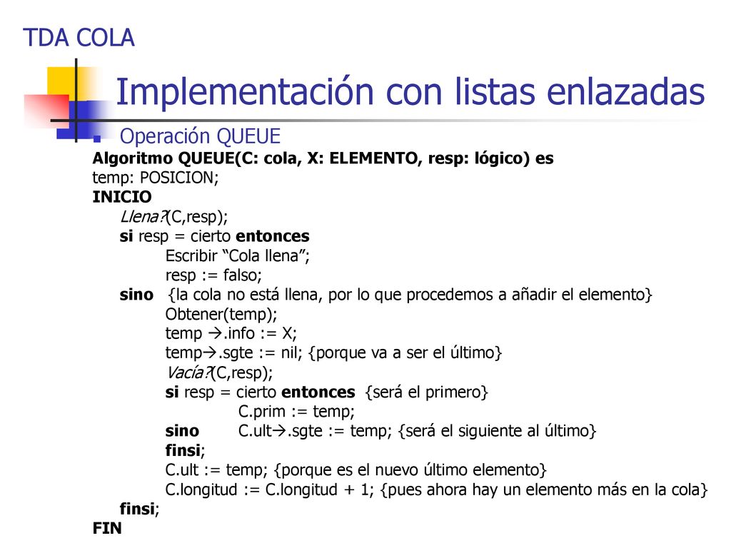 Implementación con listas enlazadas