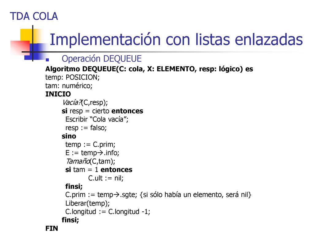 Implementación con listas enlazadas