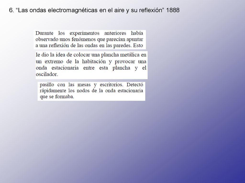 6. Las ondas electromagnéticas en el aire y su reflexión 1888