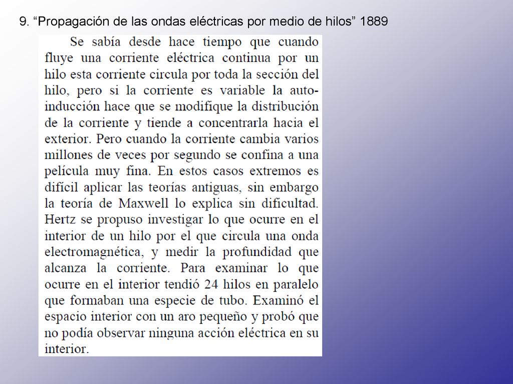 9. Propagación de las ondas eléctricas por medio de hilos 1889