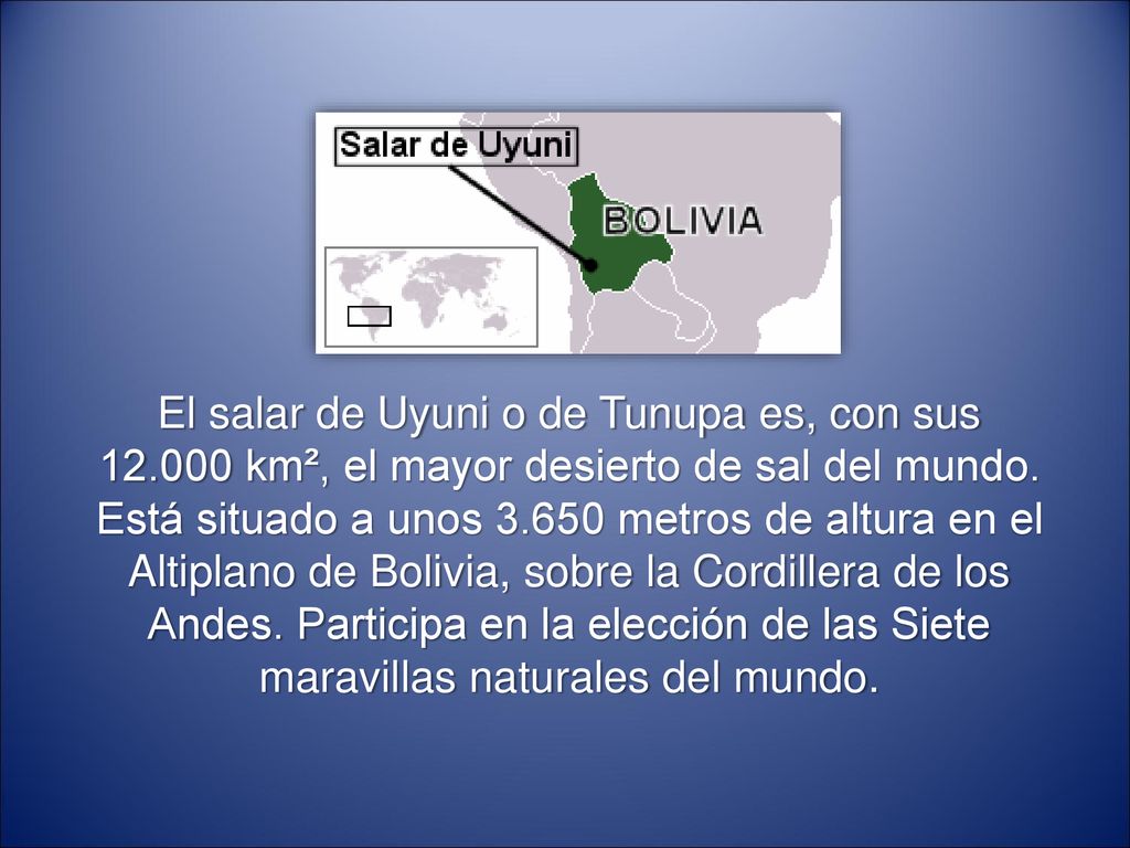 El salar de Uyuni o de Tunupa es, con sus 12