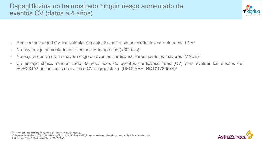 Dapagliflozina no ha mostrado ningún riesgo aumentado de eventos CV (datos a 4 años)