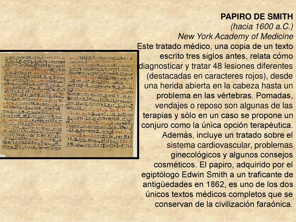 PAPIRO DE SMITH (hacia 1600 a.C.) New York Academy of Medicine