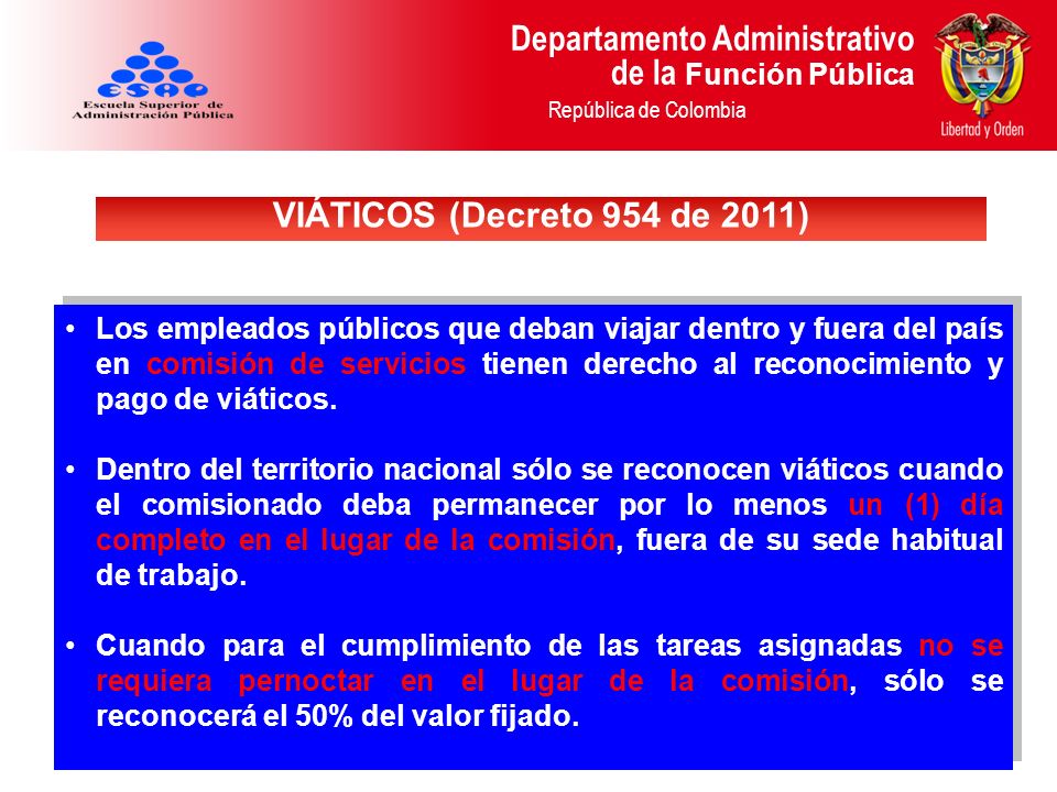 VIÁTICOS (Decreto 954 de 2011)