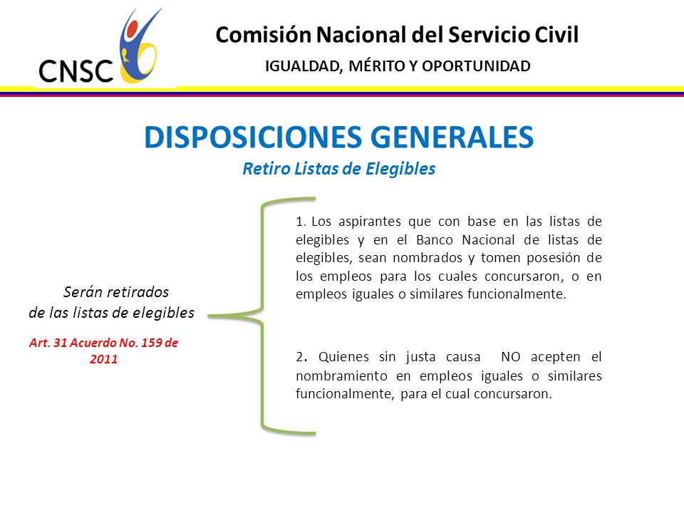 DISPOSICIONES GENERALES Retiro Listas de Elegibles