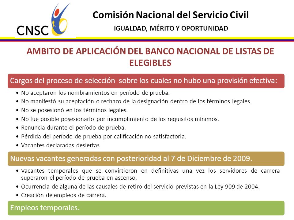 AMBITO DE APLICACIÓN DEL BANCO NACIONAL DE LISTAS DE ELEGIBLES