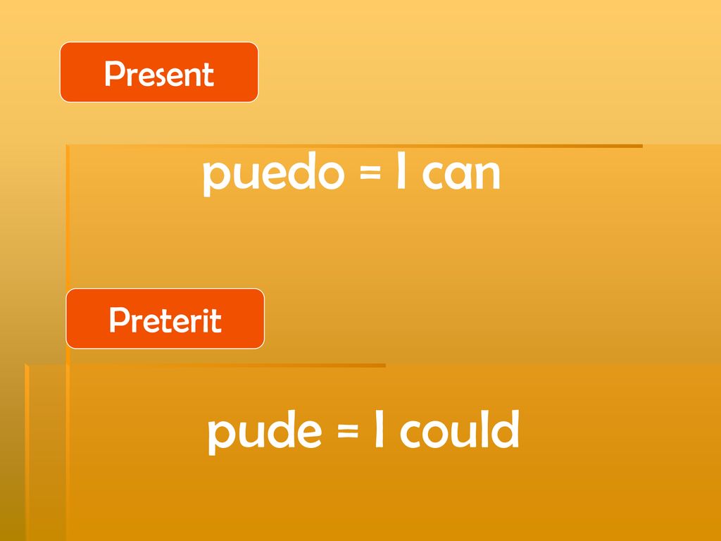 Present puedo = I can Preterit pude = I could