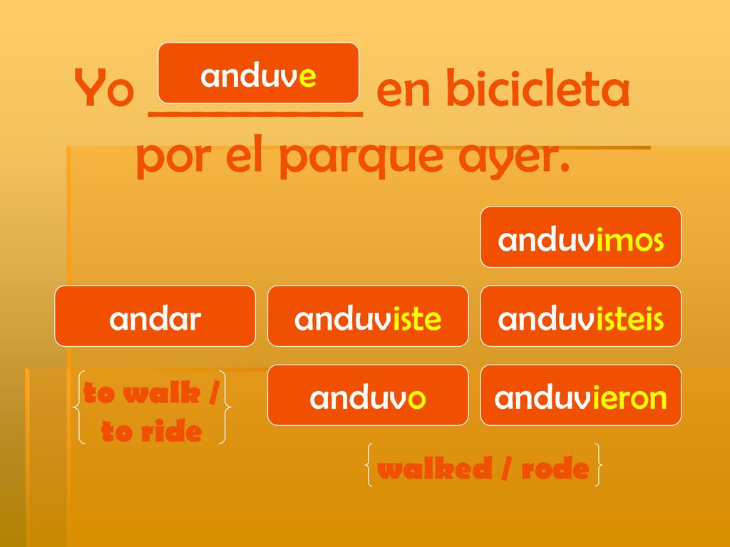 Yo _________ en bicicleta por el parque ayer.