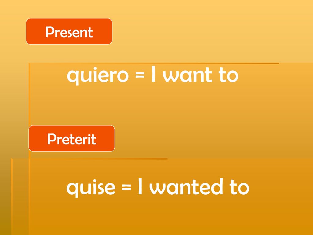 Present quiero = I want to Preterit quise = I wanted to