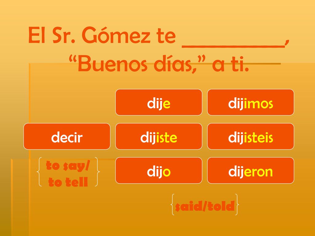 El Sr. Gómez te __________, Buenos días, a ti.